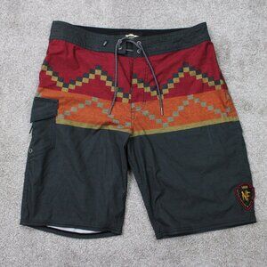 VANS x Nathan Fletcher Board Shorts Mens 32 Black Drawstring Swim Trunks Surf